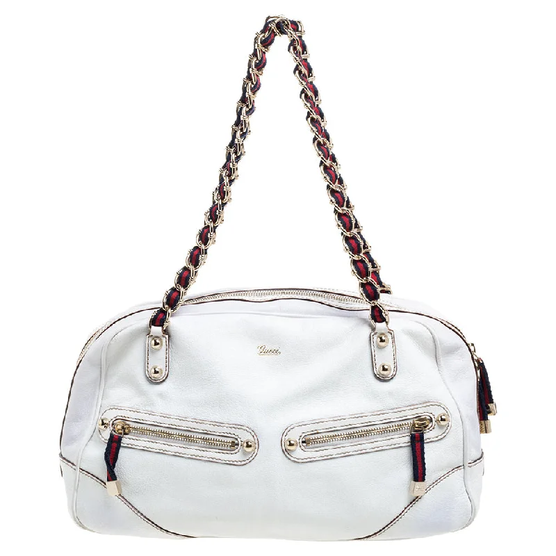 Gucci White Leather Capri Chain Satchel