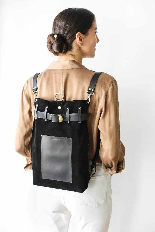 Black Suede Backpack w/Front Pocket