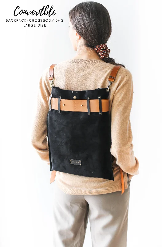 Black w/Brown Leather Backpack