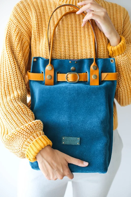 Blue Suede Backpack Purse - Handbag