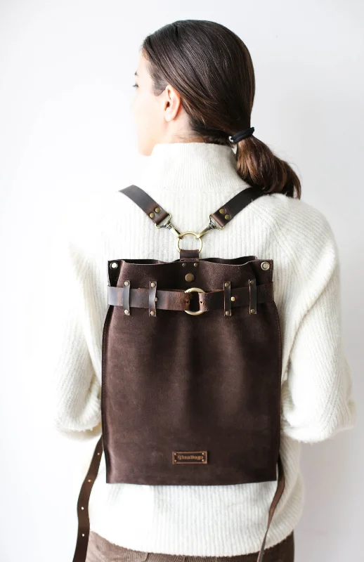 Dark Brown Suede Backpack- 