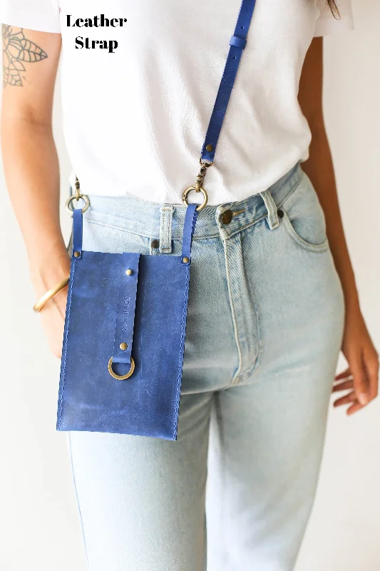 Electric Blue Leather Phone Bag