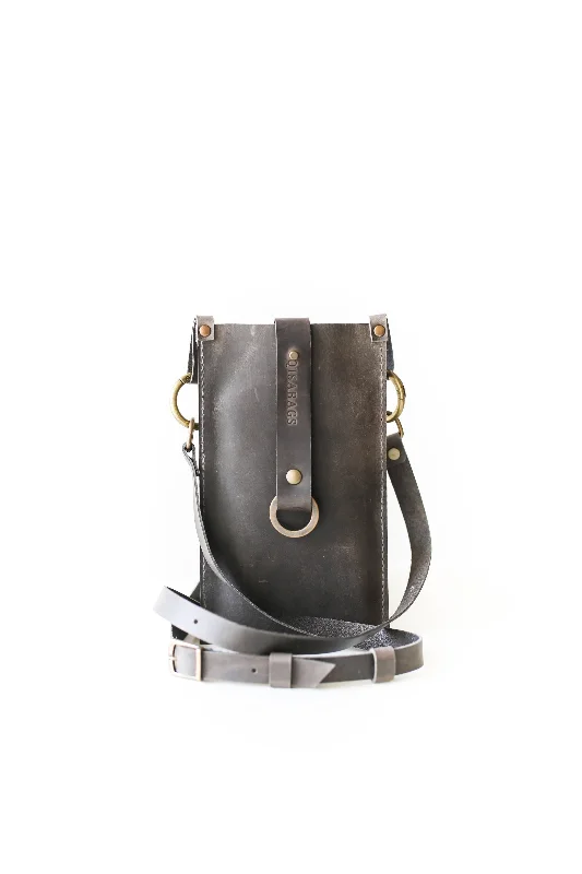 Gray Leather Phone Bag