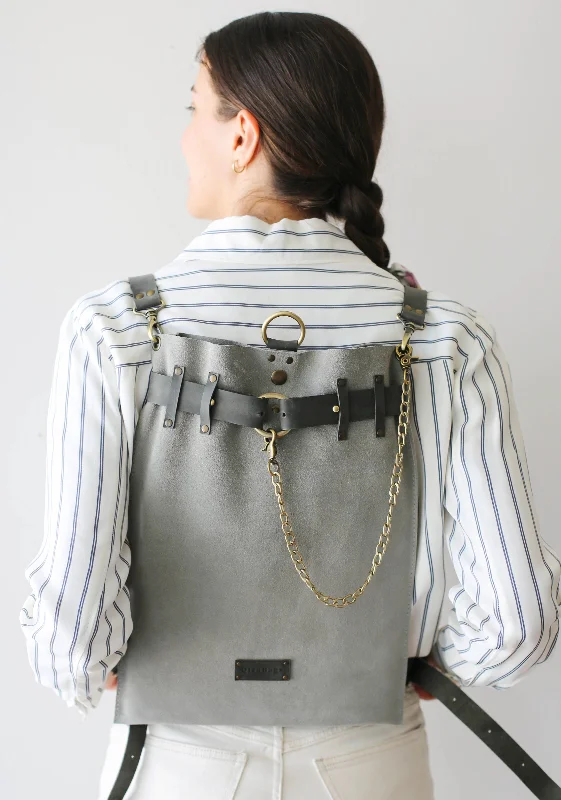 Gray Suede Backpack- 