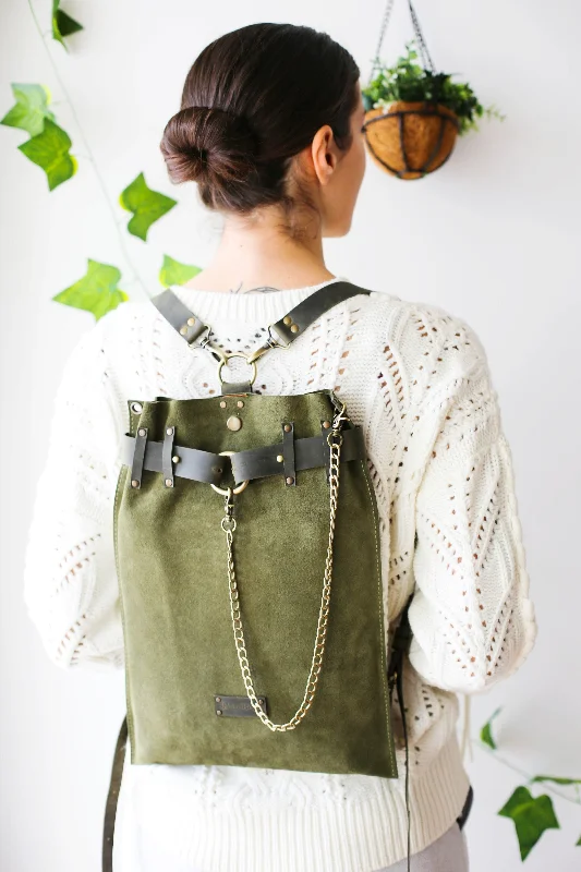 Green Suede Backpack- 