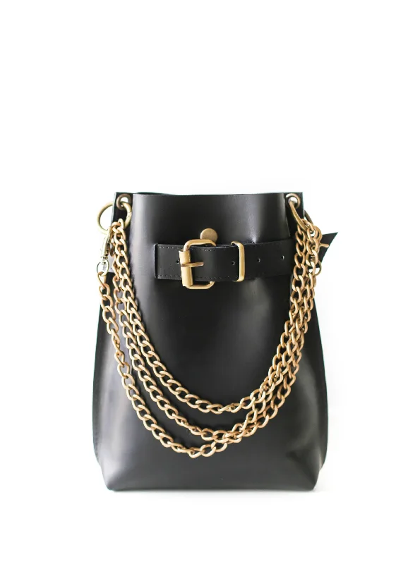 Small Black Leather Bag with Chain