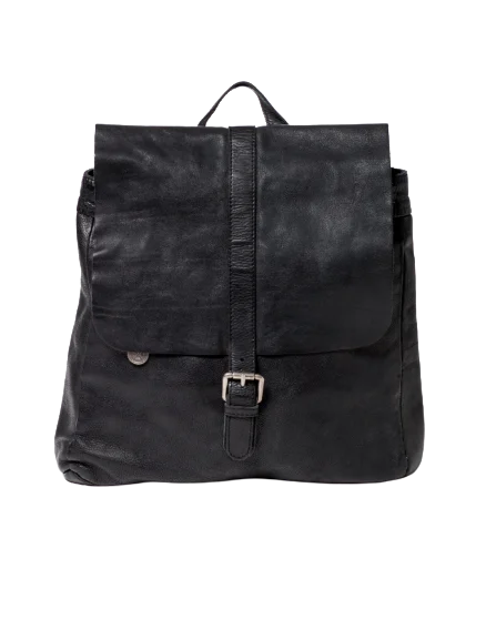 STITCH & HIDE WASHED LEATHER HAMBURG BACKPACK BLACK - FREE WALLET POUCH