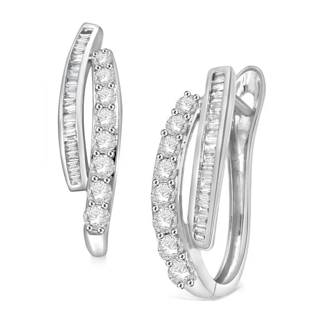 1 CTW Diamond Hoop Earrings in 10KT White Gold