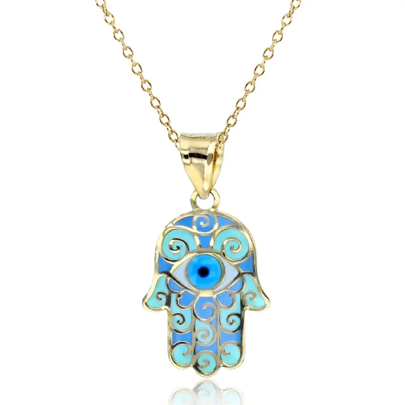 10KT Yellow Gold 18-inch Evil Eye Hamsa Pendant