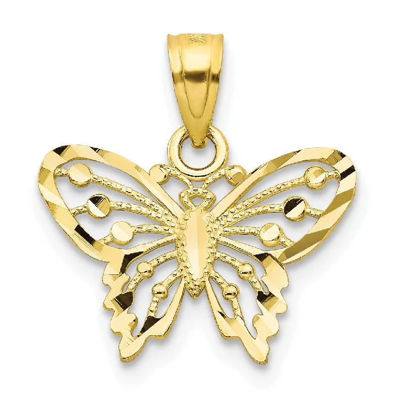 10KT Yellow Gold 18X16MM Diamond-cut Butterfly Pendant. Chain Not Included