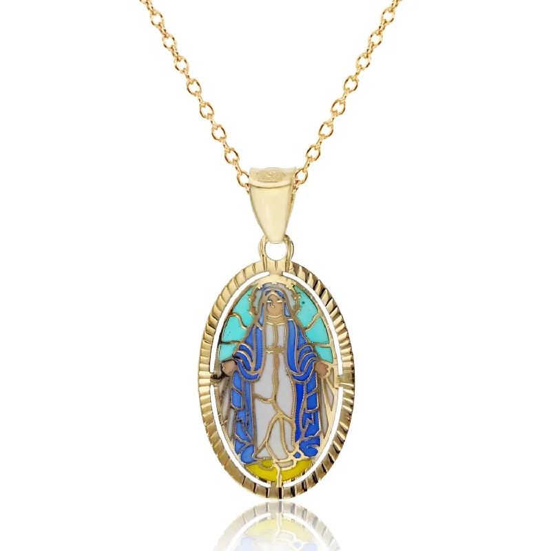 10KT Yellow Gold 26X12MM 18-inch Religious Virgin Mary Pendant