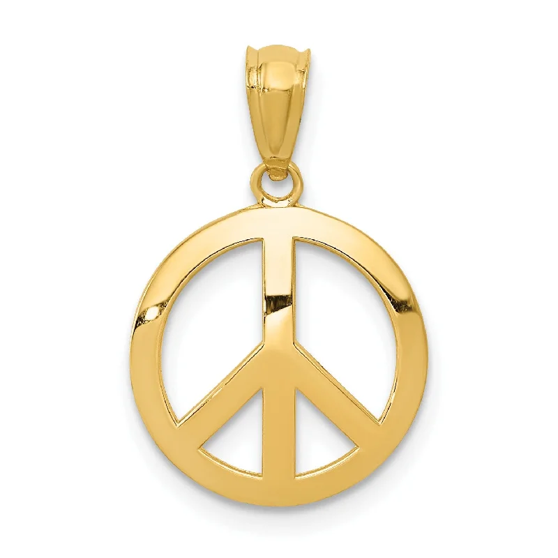 14KT Yellow Gold 30X12MM Peace Sign Pendant. Chain Not Included