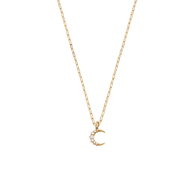 18 Karat Yellow Gold Diamond Crescent Moon Pendant