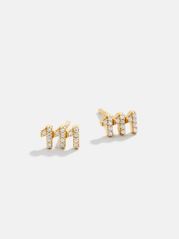 18K Gold Angel Number Earrings - Clear/Gold