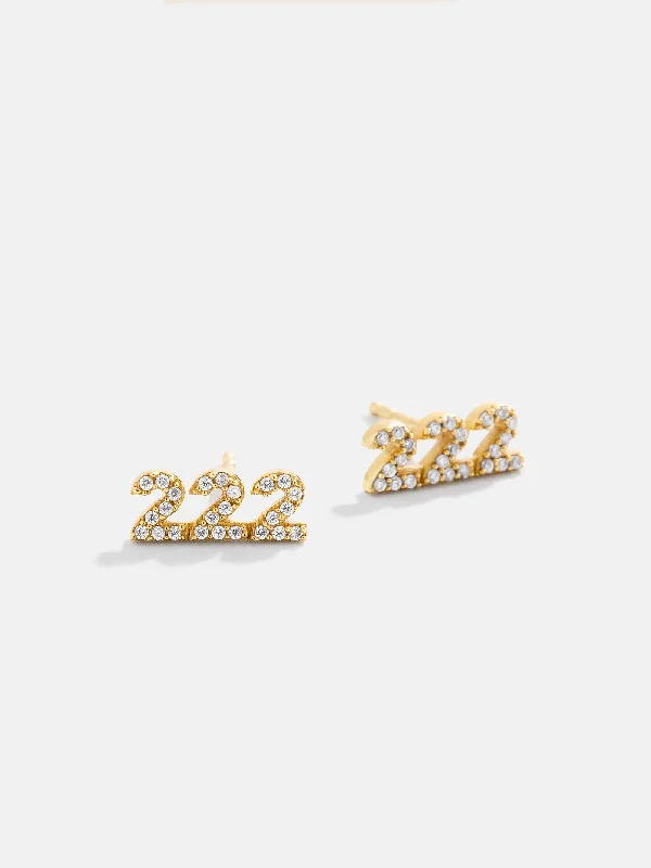 18K Gold Angel Number Earrings - Clear/Gold