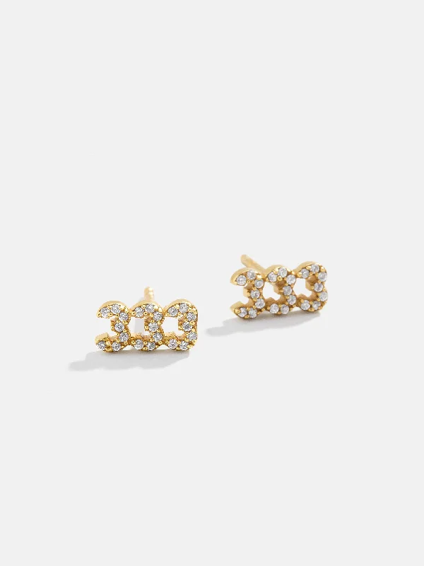 18K Gold Angel Number Earrings - Clear/Gold