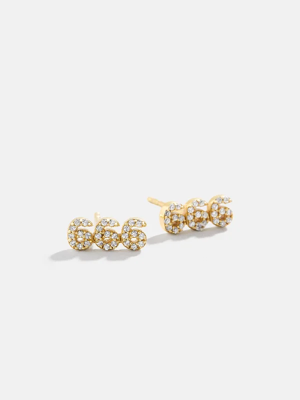 18K Gold Angel Number Earrings - Clear/Gold