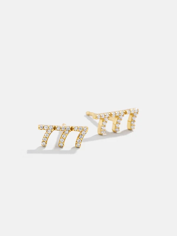 18K Gold Angel Number Earrings - Clear/Gold