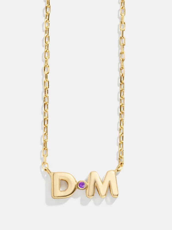 18K Gold Double Initial Birthstone Custom Necklace - Amethyst