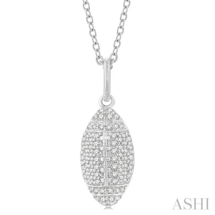 1/4 ctw Petite American Football Round Cut Diamond Fashion Pendant With Chain in 10K White Gold