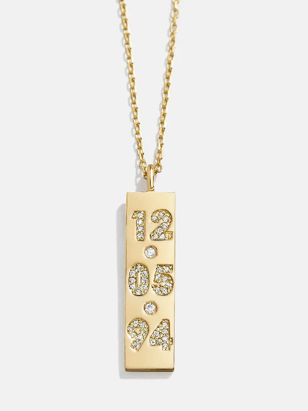 18K Gold Stacked Custom Number Necklace - Gold/Pavé