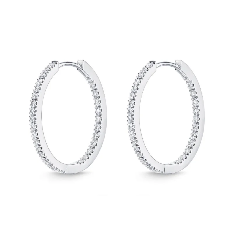 18K White Gold Diamond Hoops