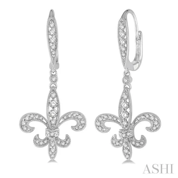 1/2 ctw Fleur De Lis Motif Round Cut Diamond Earring in 14K White Gold