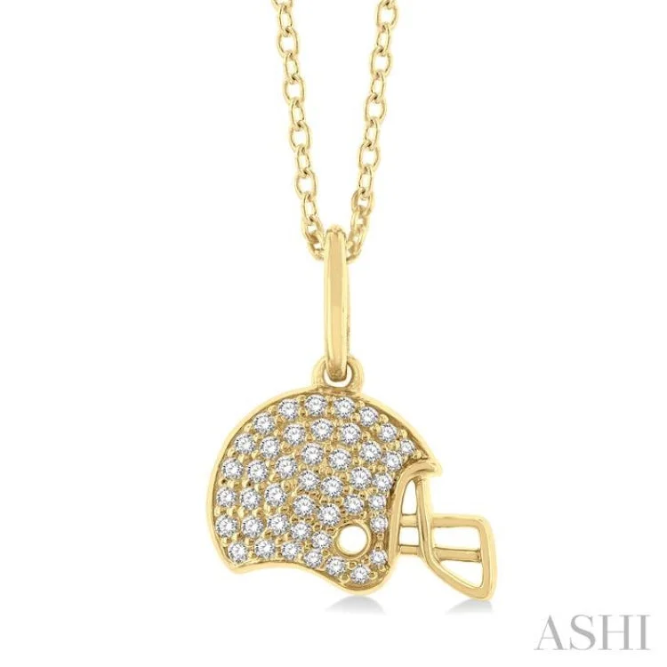 1/5 ctw Petite Hockey Helmet Round Cut Diamond Fashion Pendant With Chain in 10K Yellow Gold