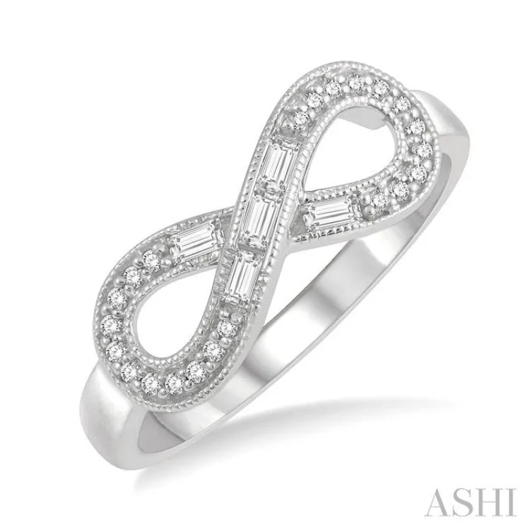 1/5 Ctw Baguette and Round Cut Diamond Infinity Ring in 10K White Gold