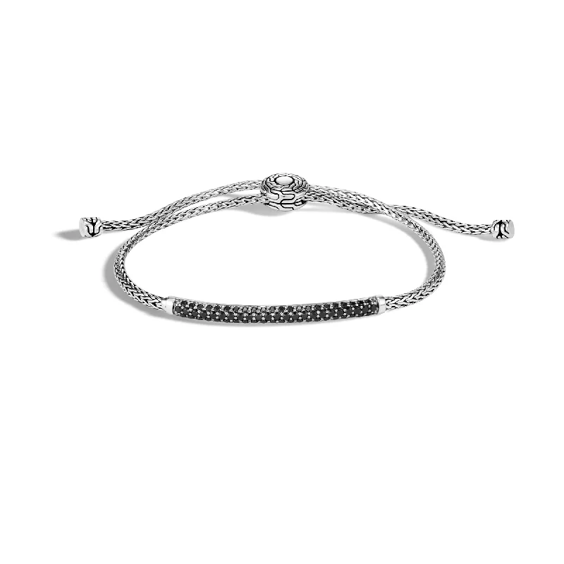 John Hardy Classic Chain Sterling Silver Pull Through Station Bracelet in Black Sapphire