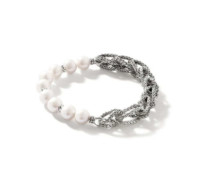 John Hardy Silver Chain Link Bracelet with Fresh Water Pearls