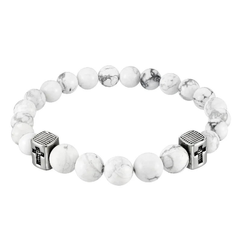 King by Simone I Smith Stainless Steel and Agate 8-inch 8MM Stretch Bead Bracelet