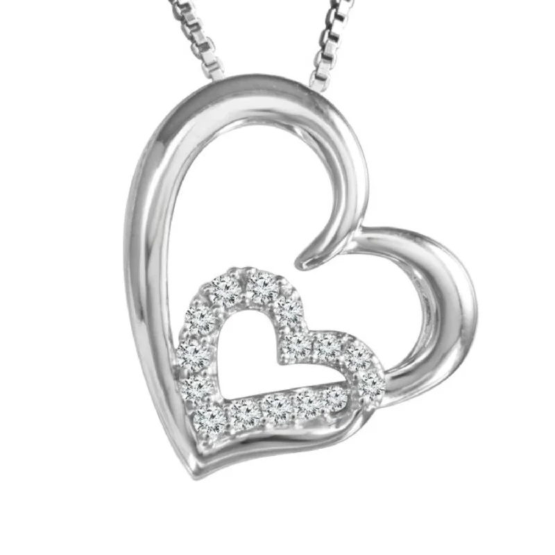 LoveSong 1/12 CTW Diamond Heart Double 18-inch Pendant in Sterling Silver