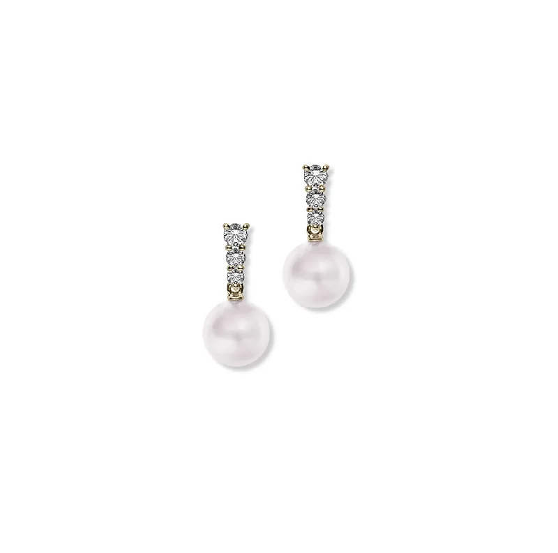 Mikimoto Morning Dew Yellow Gold Akoya A+ Pearl Earrings with Diamonds