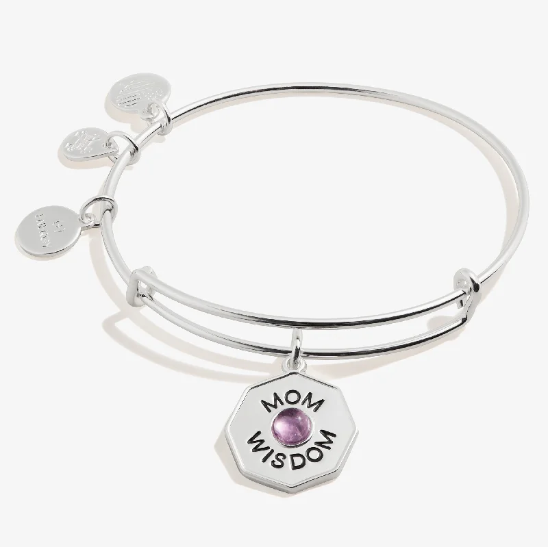 'Mom, Wisdom' Amethyst Charm Bangle Bracelet