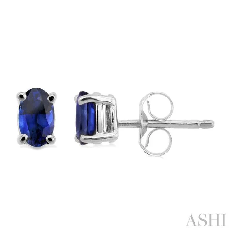 5x3 MM Oval Cut Sapphire Stud Earrings in 14K White Gold