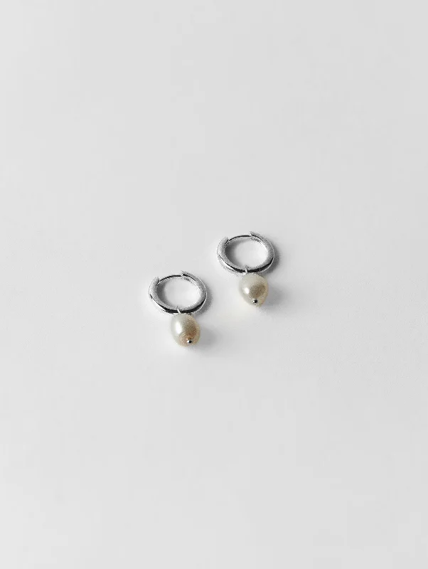 Pearl Hoops in Sterling Silver