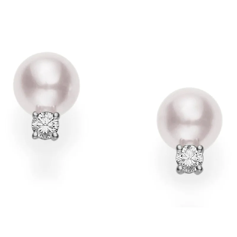 Mikimoto 18K White Gold Pearl and Diamond Earrings