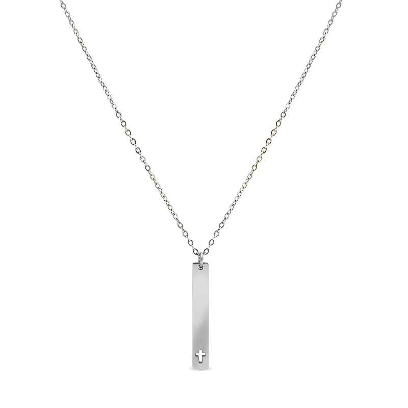 Cross Cutout Vertical Stainless Steel Bar Necklace / SBB0163