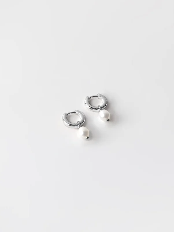 Small Pearl Hoops in Sterling Silver