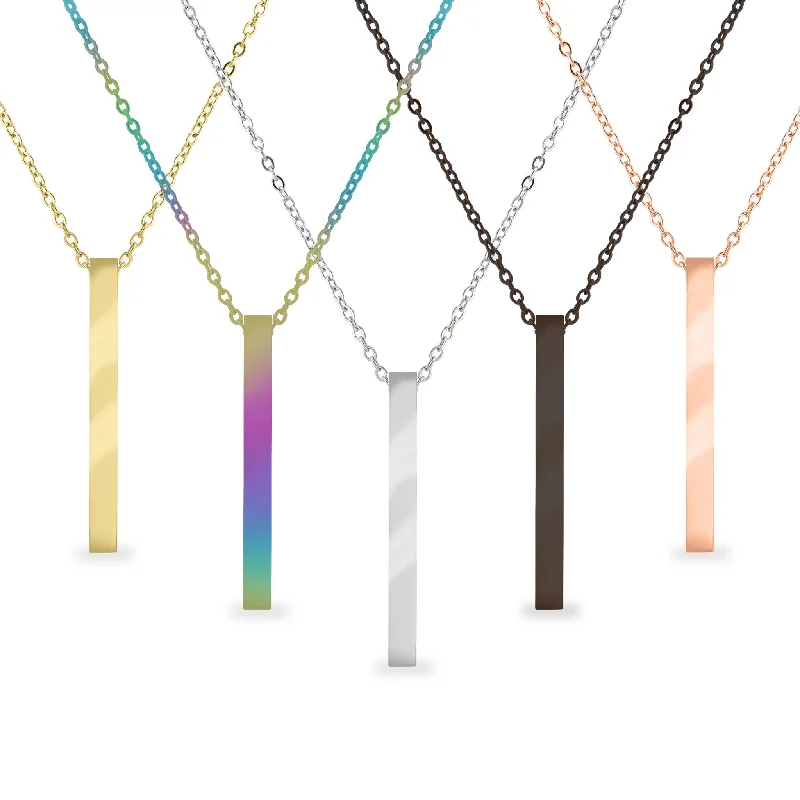 Square 4 Sided Vertical Bar Polished Stainless Steel Necklace / SBB0120