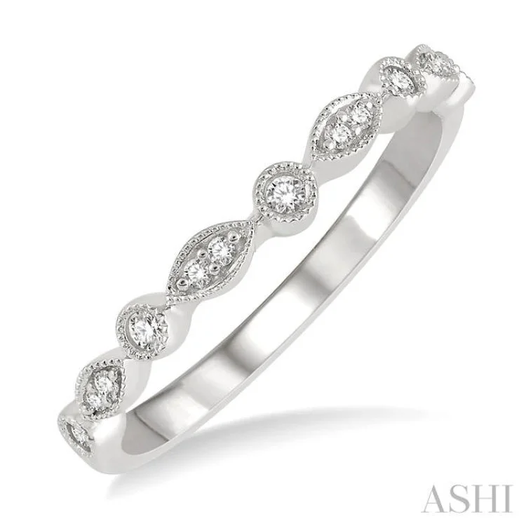 1/10 ctw Marquise and Circular Lattice Round Cut Diamond Wedding Band in 14K White Gold