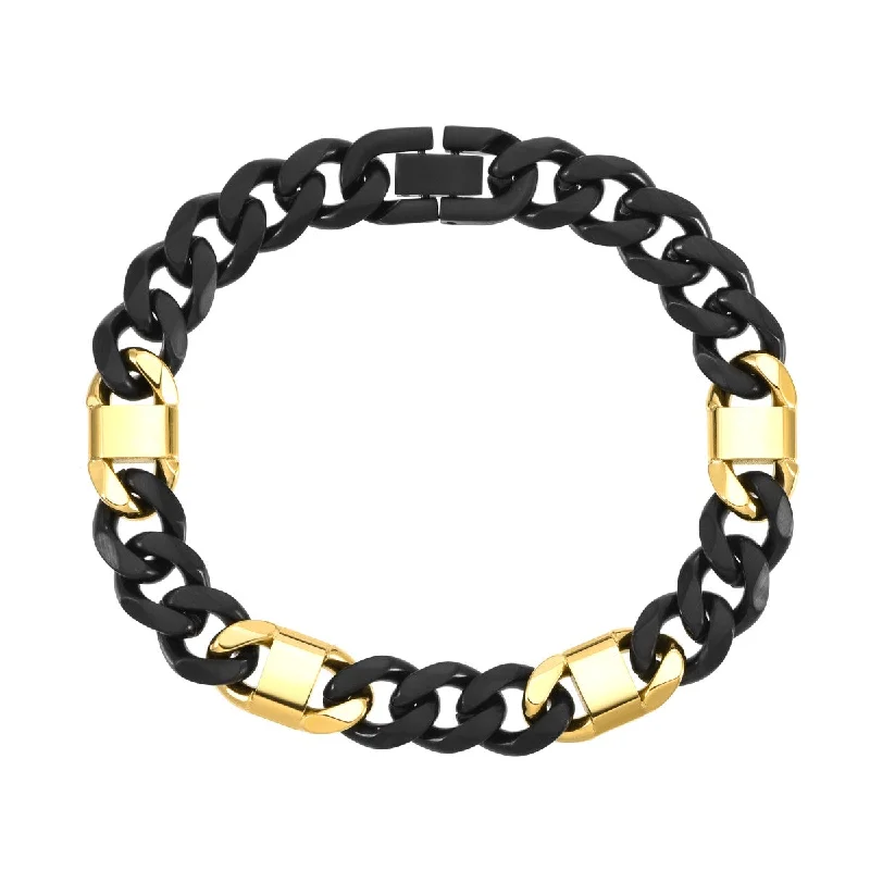 Titan by Adrian Gonzalez Collection 8.5-Inch Black and Yellow Stainless Steel Bracelet