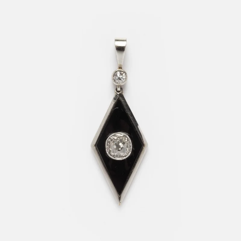 Vintage 18k 1920s Black Onyx and Diamond Art Deco Charm