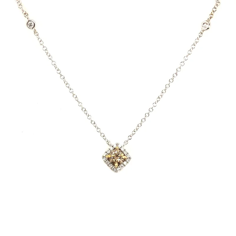 White/Yellow Gold Fancy Color Diamond Halo Pendant