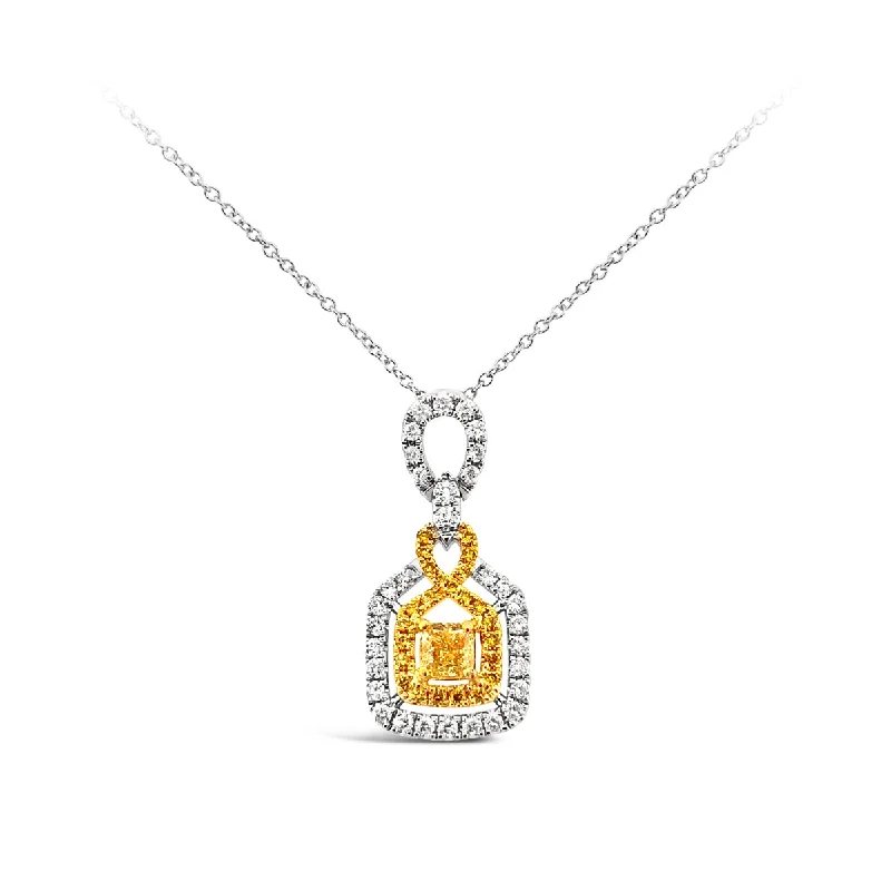 White/Yellow Gold Fancy Yellow Diamond Halo Pendant