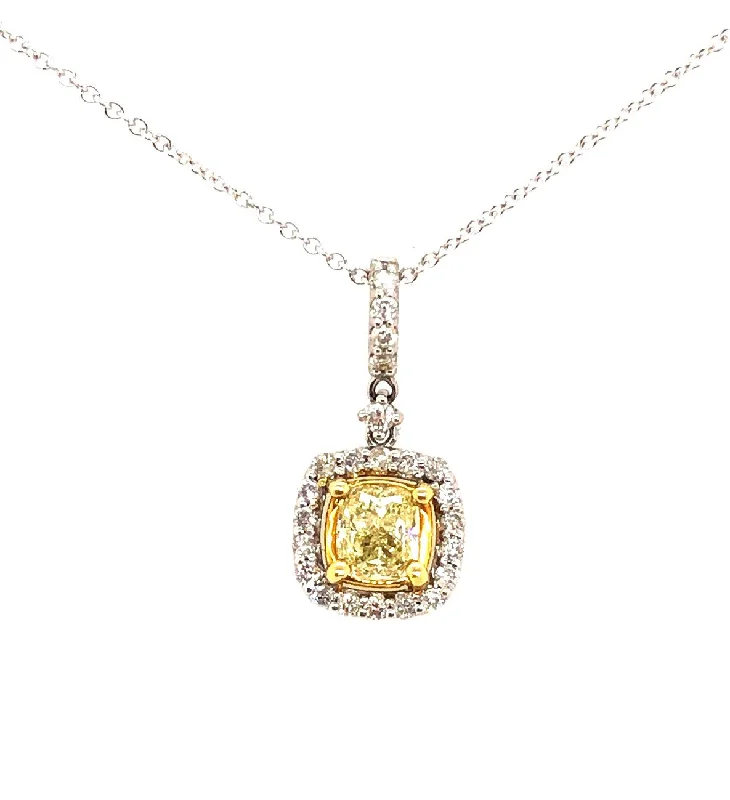 White/Yellow Gold Fancy Yellow Diamond Halo Pendant