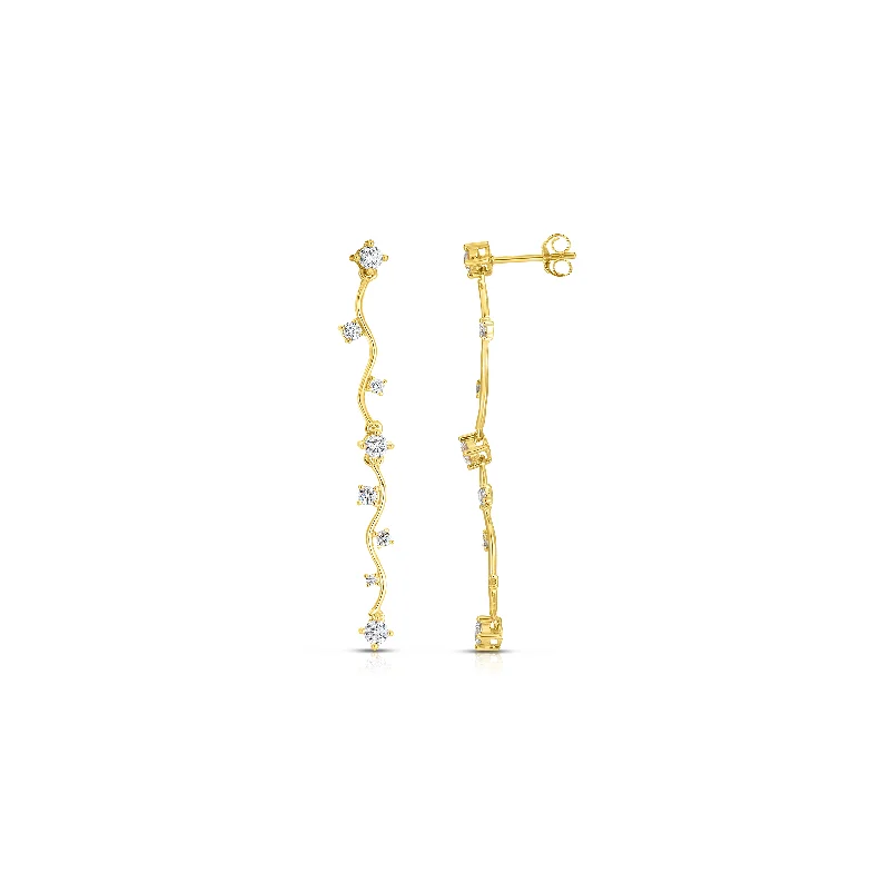 Sabel Collection Yellow Gold Diamond Wavy Dangle Earrings