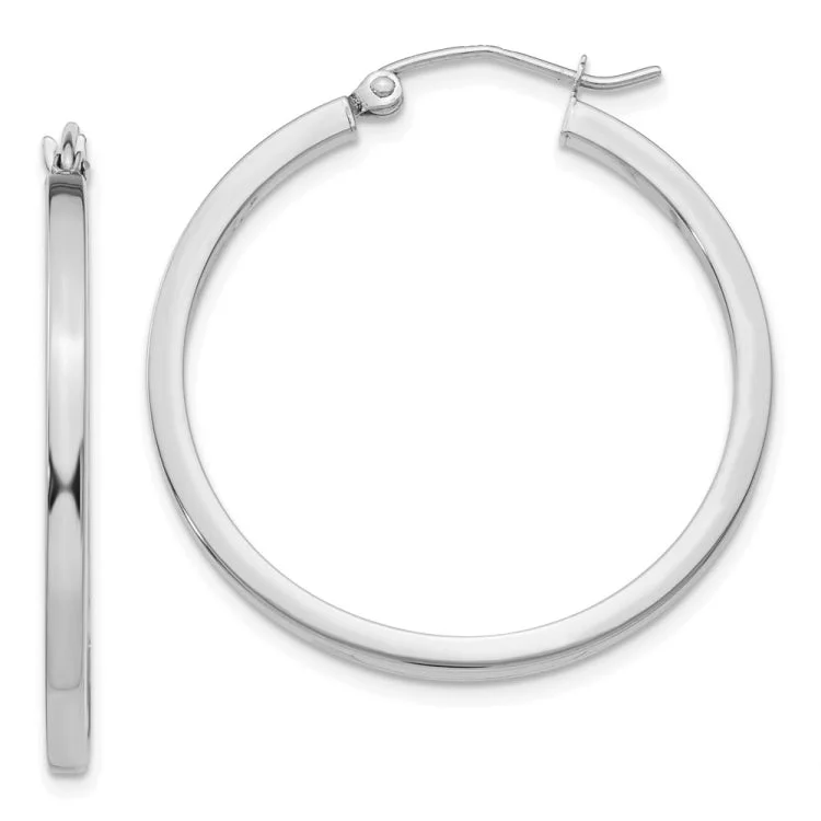 14k White Gold 2mm Square Tube Hoops