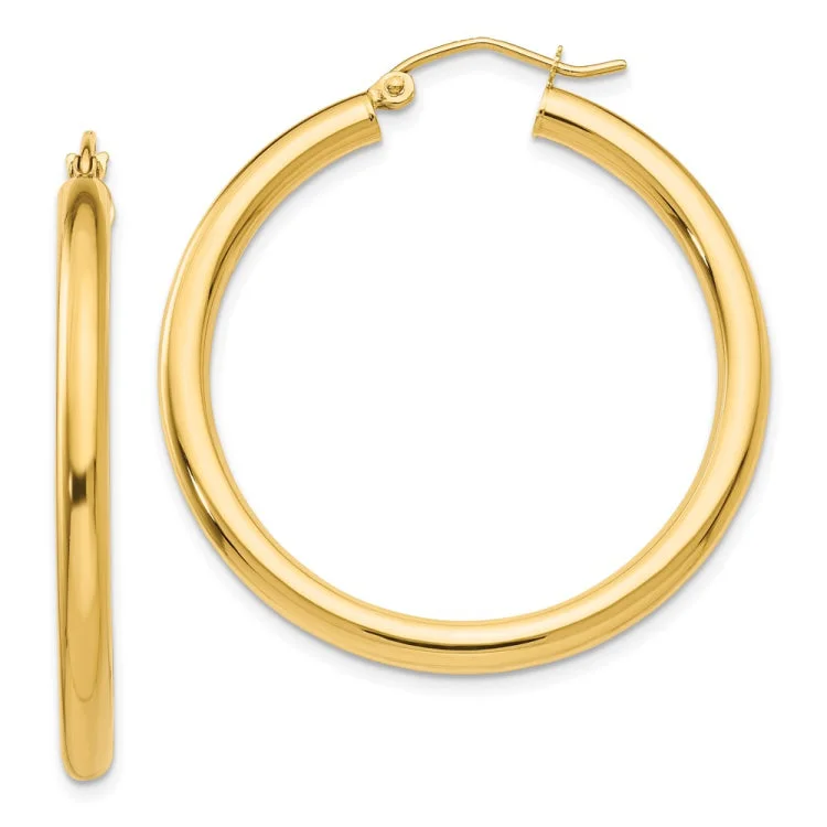 14K Polished 3mm Lightweight Tube Hoop Earrings